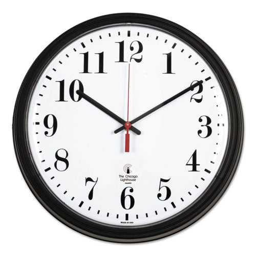 Chicago Lighthouse wholesale. Black Quartz Contract Clock, 13.75" Overall Diameter, Black Case, 1 Aa (sold Separately). HSD Wholesale: Janitorial Supplies, Breakroom Supplies, Office Supplies.