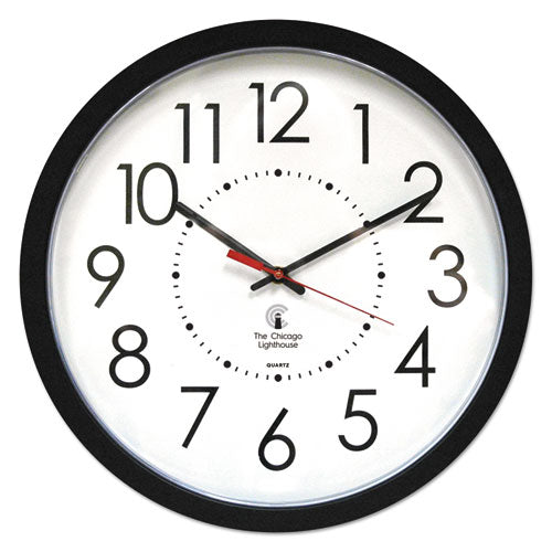 Chicago Lighthouse wholesale. Electric Contemporary Clock, 14.5" Overall Diameter, Black Case, Ac Powered. HSD Wholesale: Janitorial Supplies, Breakroom Supplies, Office Supplies.