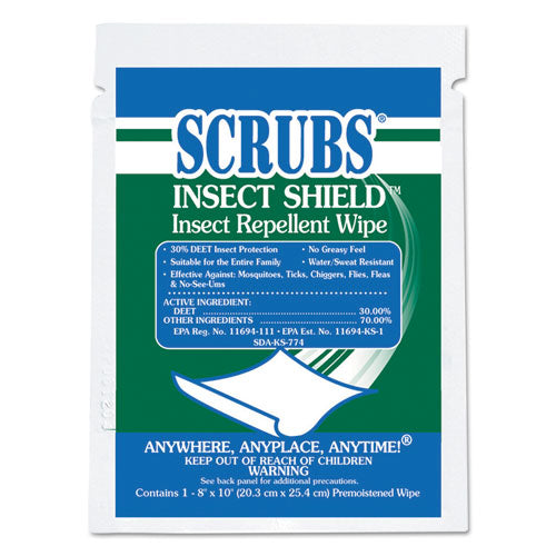 SCRUBS® wholesale. SCRUBS® Insect Shield Insect Repellent Wipes, 8 X 10, White, 100-carton. HSD Wholesale: Janitorial Supplies, Breakroom Supplies, Office Supplies.