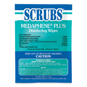 SCRUBS® wholesale. SCRUBS® Medaphene Disinfectant Wet Wipes, 6 X 8, White, Individually Wrapped Foil Packets, 100-carton. HSD Wholesale: Janitorial Supplies, Breakroom Supplies, Office Supplies.