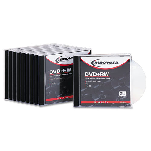 Innovera® wholesale. Dvd+rw Discs, 4.7gb, 4x, W-slim Jewel Cases, Silver, 10-pack. HSD Wholesale: Janitorial Supplies, Breakroom Supplies, Office Supplies.