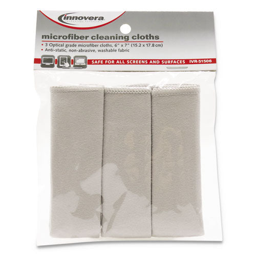 Innovera® wholesale. Microfiber Cleaning Cloths, 6" X 7", Gray, 3-pack. HSD Wholesale: Janitorial Supplies, Breakroom Supplies, Office Supplies.