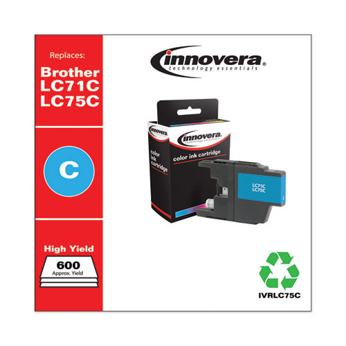 Innovera® wholesale. Remanufactured Cyan High-yield Ink, Replacement For Brother Lc75c, 600 Page-yield. HSD Wholesale: Janitorial Supplies, Breakroom Supplies, Office Supplies.