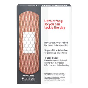 BAND-AID® wholesale. Flexible Fabric Adhesive Tough Strip Bandages, 1" X 3.25", 20-box. HSD Wholesale: Janitorial Supplies, Breakroom Supplies, Office Supplies.