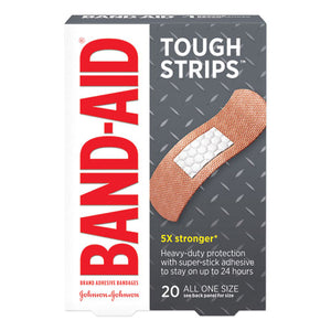 BAND-AID® wholesale. Flexible Fabric Adhesive Tough Strip Bandages, 1" X 3.25", 20-box. HSD Wholesale: Janitorial Supplies, Breakroom Supplies, Office Supplies.