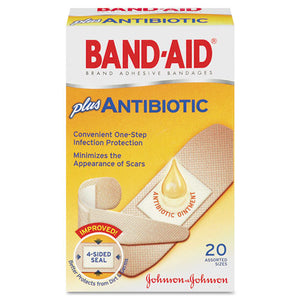 BAND-AID® wholesale. Antibiotic Adhesive Bandages, Assorted Sizes, 20-box. HSD Wholesale: Janitorial Supplies, Breakroom Supplies, Office Supplies.