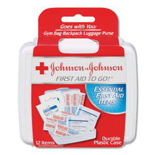 Load image into Gallery viewer, Johnson &amp; Johnson® Red Cross® wholesale. Mini First Aid To Go Kit, 12-pieces, Plastic Case. HSD Wholesale: Janitorial Supplies, Breakroom Supplies, Office Supplies.