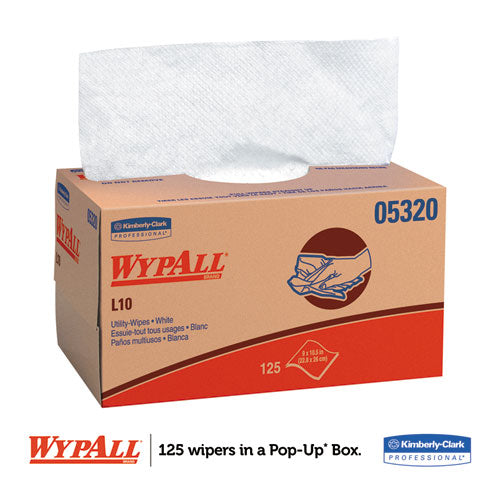 WypAll® wholesale. L10 Towels, Pop-up Box, 1ply, 9 X 10 1-2, White, 125-box, 18 Boxes-carton. HSD Wholesale: Janitorial Supplies, Breakroom Supplies, Office Supplies.