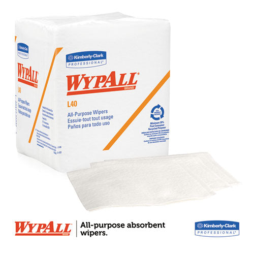 WypAll® wholesale. L40 Towels, 1-4 Fold, White, 12 1-2 X 12, 56-box, 18 Packs-carton. HSD Wholesale: Janitorial Supplies, Breakroom Supplies, Office Supplies.