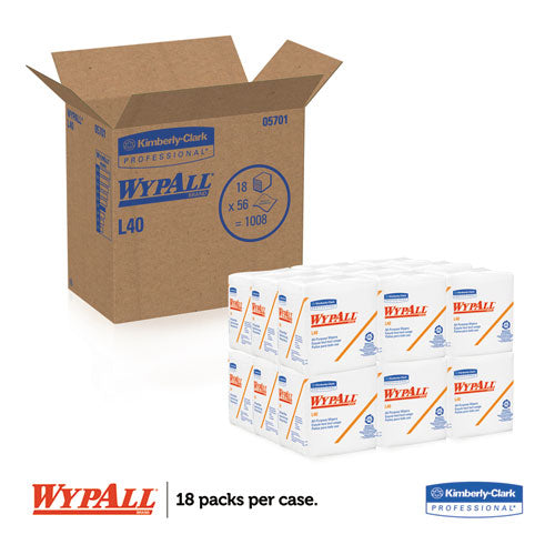 WypAll® wholesale. L40 Towels, 1-4 Fold, White, 12 1-2 X 12, 56-box, 18 Packs-carton. HSD Wholesale: Janitorial Supplies, Breakroom Supplies, Office Supplies.