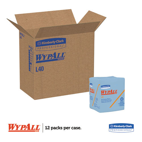 WypAll® wholesale. L40 Wiper, 1-4 Fold, Blue, 12 1-2 X 12, 56-box, 12 Boxes-carton. HSD Wholesale: Janitorial Supplies, Breakroom Supplies, Office Supplies.