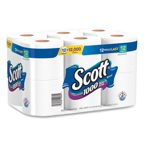 Scott® wholesale. Scott Toilet Paper, Septic Safe, 1-ply, White, 1000 Sheets-roll, 12 Rolls-pack, 4 Pack-carton. HSD Wholesale: Janitorial Supplies, Breakroom Supplies, Office Supplies.