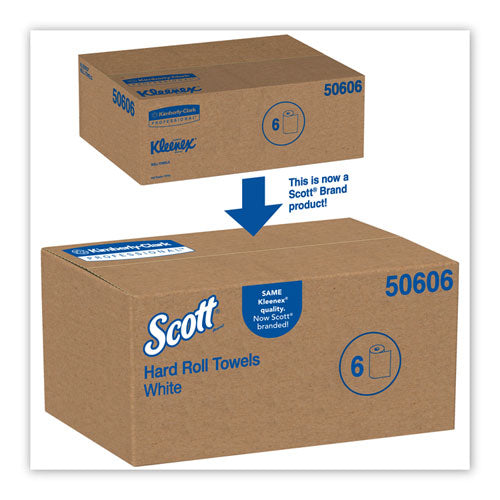 Scott® wholesale. Scott Essential Plus Hard Roll Towels, 1.5" Core, 8" X 600 Ft, White, 6 Rolls-carton. HSD Wholesale: Janitorial Supplies, Breakroom Supplies, Office Supplies.