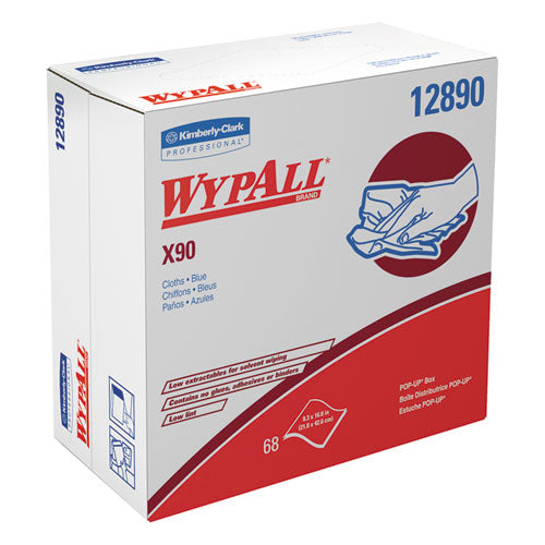 WypAll® wholesale. X90 Cloths, Pop-up Box, 8 3-10 X 16 4-5, Denim Blue, 68-box, 5 Boxes-carton. HSD Wholesale: Janitorial Supplies, Breakroom Supplies, Office Supplies.