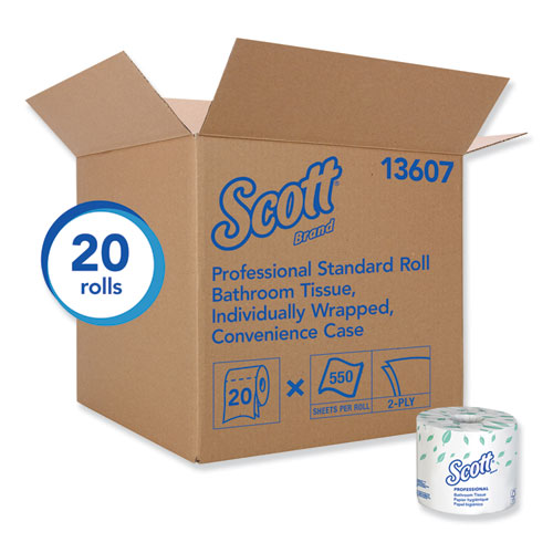 Scott® wholesale. Essential Standard Roll Bathroom Tissue, Traditional, Septic Safe, 2 Ply, White, 550 Sheets-roll, 20 Rolls-carton. HSD Wholesale: Janitorial Supplies, Breakroom Supplies, Office Supplies.