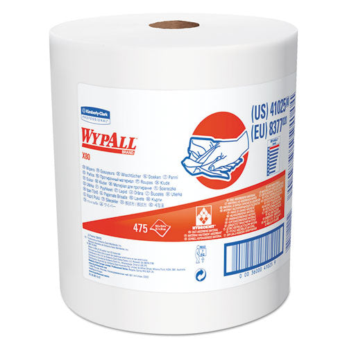 WypAll® wholesale. X80 Cloths With Hydroknit, Jumbo Roll, 12 1-2w X 13.4 White, 475 Roll. HSD Wholesale: Janitorial Supplies, Breakroom Supplies, Office Supplies.