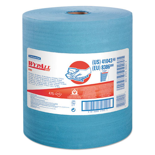 WypAll® wholesale. X80 Cloths With Hydroknit, Jumbo Roll, 12 1-2 X 13 2-5, Blue, 475-roll. HSD Wholesale: Janitorial Supplies, Breakroom Supplies, Office Supplies.