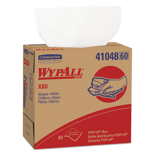 WypAll® wholesale. X80 Cloths, Hydroknit, Pop-up Box, 9 1-10 X 16 4-5, White, 80-bx, 5 Boxes-carton. HSD Wholesale: Janitorial Supplies, Breakroom Supplies, Office Supplies.