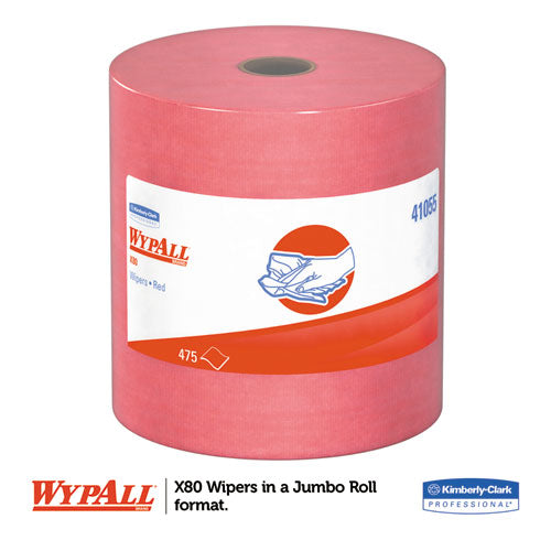 WypAll® wholesale. X80 Cloths, Hydroknit, Jumbo Roll, 12 1-2 X 13 2-5, Red, 475 Wipers-roll. HSD Wholesale: Janitorial Supplies, Breakroom Supplies, Office Supplies.