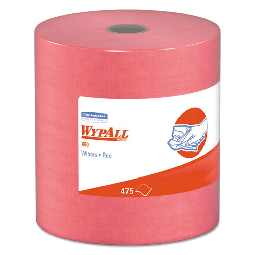 WypAll® wholesale. X80 Cloths, Hydroknit, Jumbo Roll, 12 1-2 X 13 2-5, Red, 475 Wipers-roll. HSD Wholesale: Janitorial Supplies, Breakroom Supplies, Office Supplies.