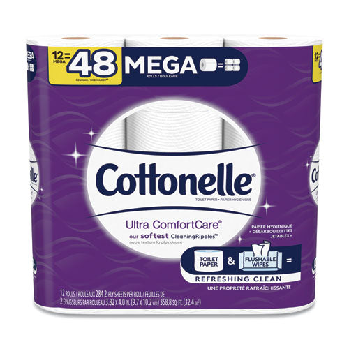 Cottonelle® wholesale. Cottonelle Ultra Comfortcare Toilet Paper, Soft Tissue, Mega Rolls, Septic Safe, 2 Ply, White, 284 Sheets-roll, 12 Rolls. HSD Wholesale: Janitorial Supplies, Breakroom Supplies, Office Supplies.