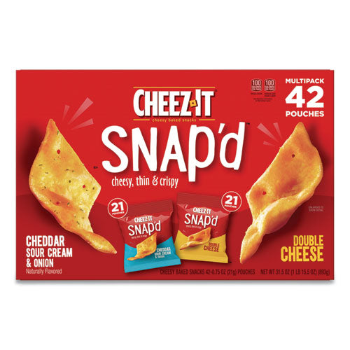 Cheez-It® wholesale. Snap'd Crackers Variety Pack, Cheddar Sour Cream And Onion; Double Cheese, 0.75 Oz Bag, 42-carton. HSD Wholesale: Janitorial Supplies, Breakroom Supplies, Office Supplies.