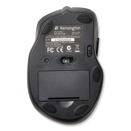 Kensington® wholesale. KENSINGTON® Pro Fit Full-size Wireless Mouse, 2.4 Ghz Frequency-30 Ft Wireless Range, Right Hand Use, Black. HSD Wholesale: Janitorial Supplies, Breakroom Supplies, Office Supplies.