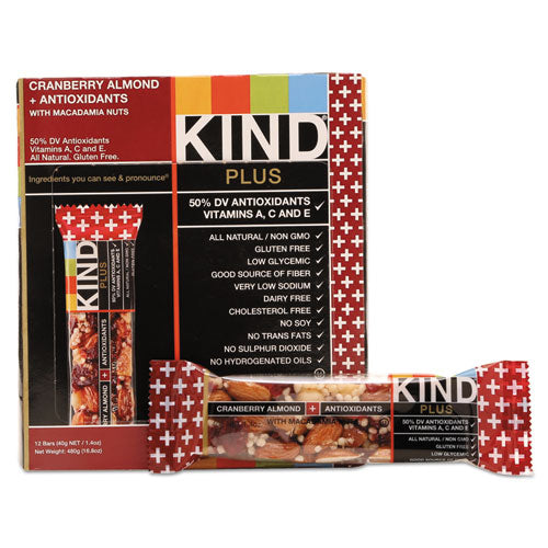 KIND wholesale. Plus Nutrition Boost Bar, Cranberry Almond And Antioxidants, 1.4 Oz, 12-box. HSD Wholesale: Janitorial Supplies, Breakroom Supplies, Office Supplies.