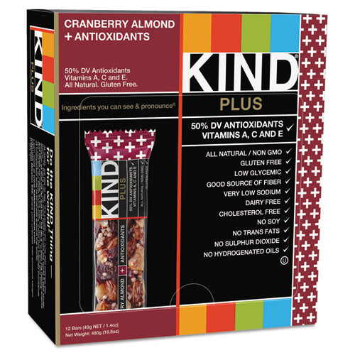 KIND wholesale. Plus Nutrition Boost Bar, Cranberry Almond And Antioxidants, 1.4 Oz, 12-box. HSD Wholesale: Janitorial Supplies, Breakroom Supplies, Office Supplies.