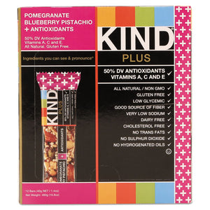 KIND wholesale. Plus Nutrition Boost Bar, Pom. Blueberry Pistachio-antioxidants, 1.4 Oz, 12-box. HSD Wholesale: Janitorial Supplies, Breakroom Supplies, Office Supplies.