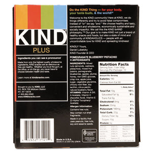 KIND wholesale. Plus Nutrition Boost Bar, Pom. Blueberry Pistachio-antioxidants, 1.4 Oz, 12-box. HSD Wholesale: Janitorial Supplies, Breakroom Supplies, Office Supplies.