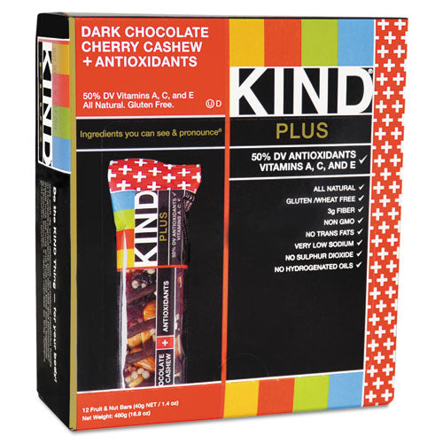 KIND wholesale. Plus Nutrition Boost Bar, Dk Chocolatecherrycashew-antioxidants, 1.4 Oz, 12-box. HSD Wholesale: Janitorial Supplies, Breakroom Supplies, Office Supplies.