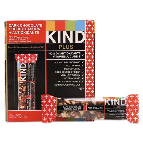 KIND wholesale. Plus Nutrition Boost Bar, Dk Chocolatecherrycashew-antioxidants, 1.4 Oz, 12-box. HSD Wholesale: Janitorial Supplies, Breakroom Supplies, Office Supplies.