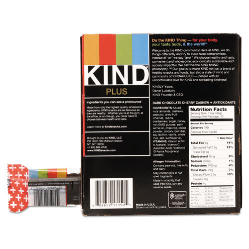 KIND wholesale. Plus Nutrition Boost Bar, Dk Chocolatecherrycashew-antioxidants, 1.4 Oz, 12-box. HSD Wholesale: Janitorial Supplies, Breakroom Supplies, Office Supplies.