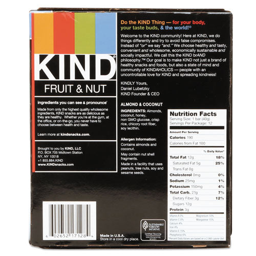 KIND wholesale. Fruit And Nut Bars, Almond And Coconut, 1.4 Oz, 12-box. HSD Wholesale: Janitorial Supplies, Breakroom Supplies, Office Supplies.