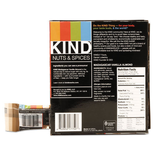 KIND wholesale. Nuts And Spices Bar, Madagascar Vanilla Almond, 1.4 Oz, 12-box. HSD Wholesale: Janitorial Supplies, Breakroom Supplies, Office Supplies.