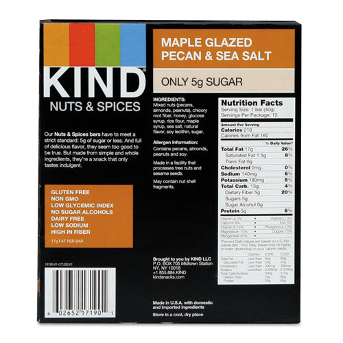 KIND wholesale. Nuts And Spices Bar, Maple Glazed Pecan And Sea Salt, 1.4 Oz Bar, 12-box. HSD Wholesale: Janitorial Supplies, Breakroom Supplies, Office Supplies.