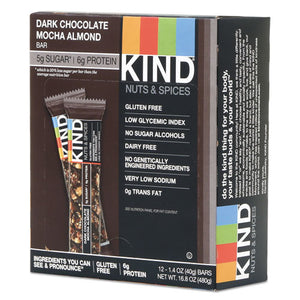 KIND wholesale. Nuts And Spices Bar, Dark Chocolate Mocha Almond, 1.4 Oz Bar, 12-box. HSD Wholesale: Janitorial Supplies, Breakroom Supplies, Office Supplies.