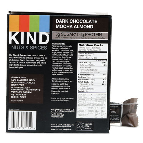 KIND wholesale. Nuts And Spices Bar, Dark Chocolate Mocha Almond, 1.4 Oz Bar, 12-box. HSD Wholesale: Janitorial Supplies, Breakroom Supplies, Office Supplies.