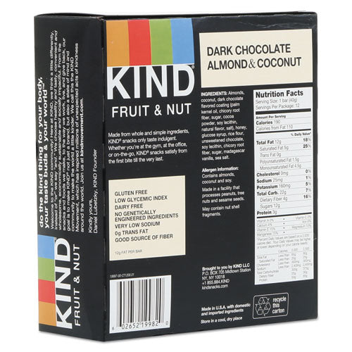 KIND wholesale. Fruit And Nut Bars, Dark Chocolate Almond And Coconut, 1.4 Oz Bar, 12-box. HSD Wholesale: Janitorial Supplies, Breakroom Supplies, Office Supplies.