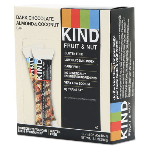 KIND wholesale. Fruit And Nut Bars, Dark Chocolate Almond And Coconut, 1.4 Oz Bar, 12-box. HSD Wholesale: Janitorial Supplies, Breakroom Supplies, Office Supplies.