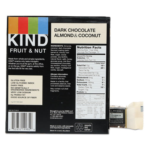 KIND wholesale. Fruit And Nut Bars, Dark Chocolate Almond And Coconut, 1.4 Oz Bar, 12-box. HSD Wholesale: Janitorial Supplies, Breakroom Supplies, Office Supplies.