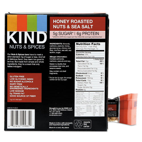 KIND wholesale. Nuts And Spices Bar, Honey Roasted Nuts-sea Salt, 1.4 Oz Bar, 12-box. HSD Wholesale: Janitorial Supplies, Breakroom Supplies, Office Supplies.