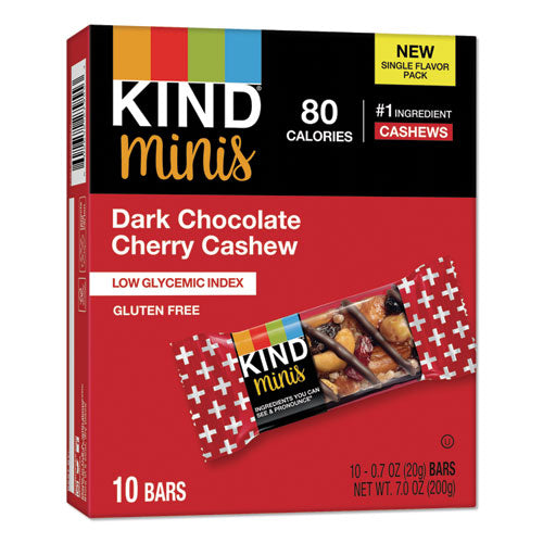 KIND wholesale. Minis, Dark Chocolate Cherry Cashew, 0.7 Oz, 10-pack. HSD Wholesale: Janitorial Supplies, Breakroom Supplies, Office Supplies.