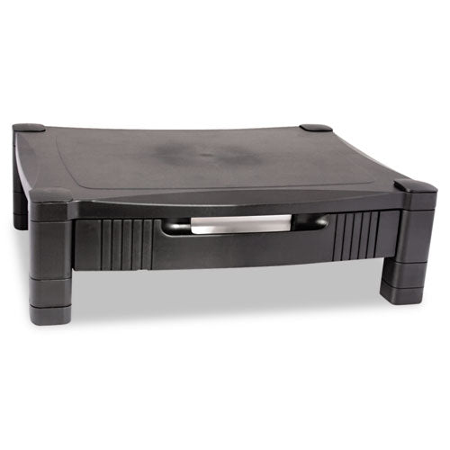 Kantek wholesale. Monitor Stand With Drawer, 17" X 13.25" X 3" To 6.5", Black, Supports 50 Lbs. HSD Wholesale: Janitorial Supplies, Breakroom Supplies, Office Supplies.