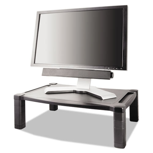 Kantek wholesale. Wide Deluxe Two-level Monitor Stand, 20" X 13.25" X 3" To 6.5", Black, Supports 50 Lbs. HSD Wholesale: Janitorial Supplies, Breakroom Supplies, Office Supplies.