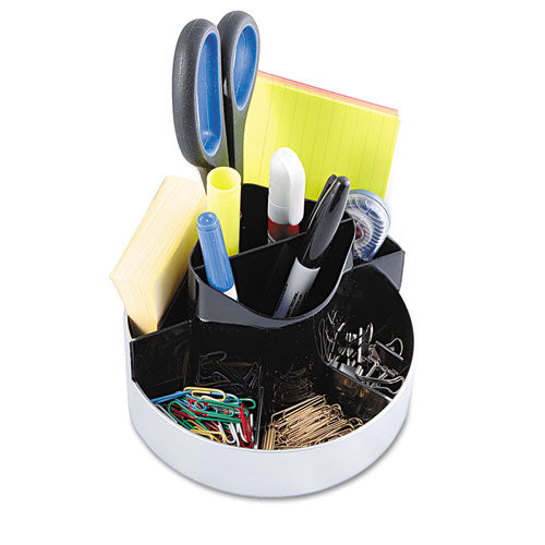 Kantek wholesale. Rotating Desk Organizer, Plastic, 6 X 5 3-4 X 4 1-2, Black-silver. HSD Wholesale: Janitorial Supplies, Breakroom Supplies, Office Supplies.