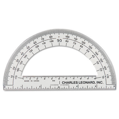 Charles Leonard® wholesale. Open Center Protractor, Plastic, 6" Ruler Edge, Clear. HSD Wholesale: Janitorial Supplies, Breakroom Supplies, Office Supplies.