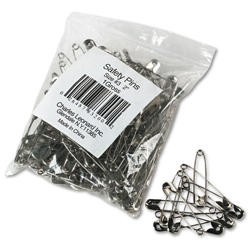 Charles Leonard® wholesale. Safety Pins, Nickel-plated, Steel, 2