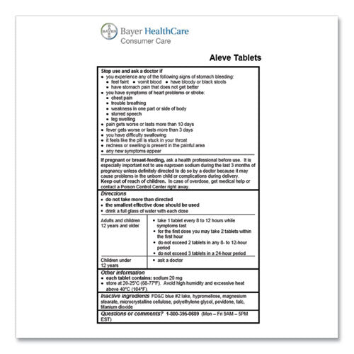 Aleve® wholesale. Naproxin Tablets, 220mg, Refill Pack, One Tablet-packet, 30 Packets-box. HSD Wholesale: Janitorial Supplies, Breakroom Supplies, Office Supplies.